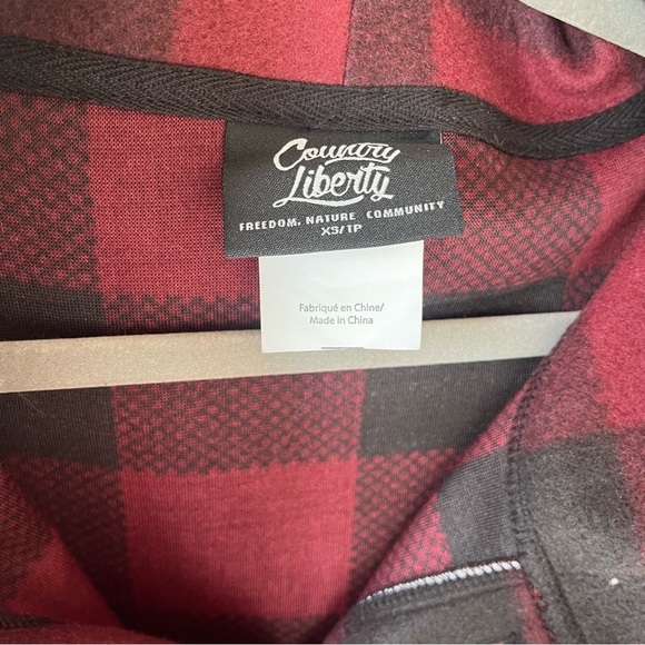 Country Liberty Hoodie XS Red Black Buffalo Plaid Fleece Pullover Unisex Cozy - Picture 4 of 13